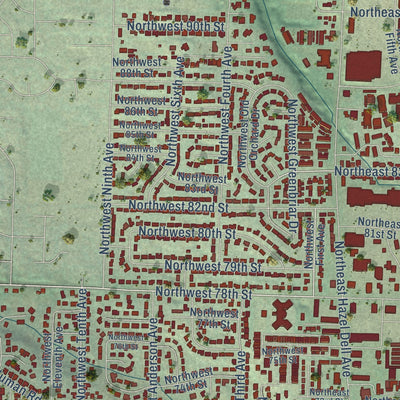 Close-up of the map of Hazel Dell, Washington print showing street and building detail