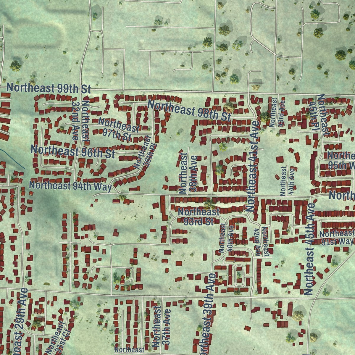 Second close-up of the map of Hazel Dell, Washington print showing more streets and buildings