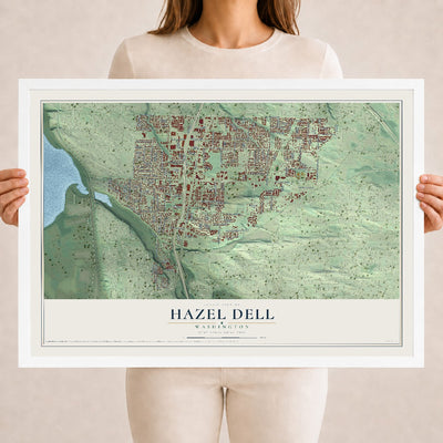 Map of Hazel Dell, Washington, 18 x 24 inch print in a white wood frame