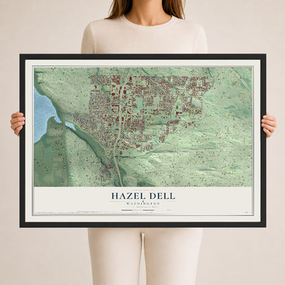 Map of Hazel Dell, Washington, 24 x 36 inch print in a black wood frame