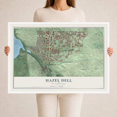Map of Hazel Dell, Washington, 24 x 36 inch print in a white wood frame