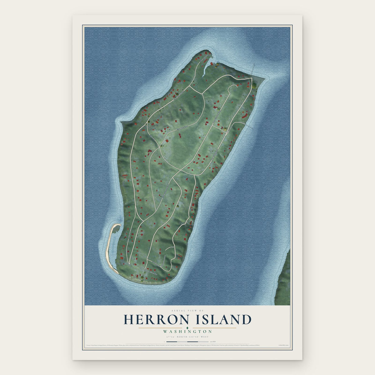 Herron Island, Washington map print, the full design