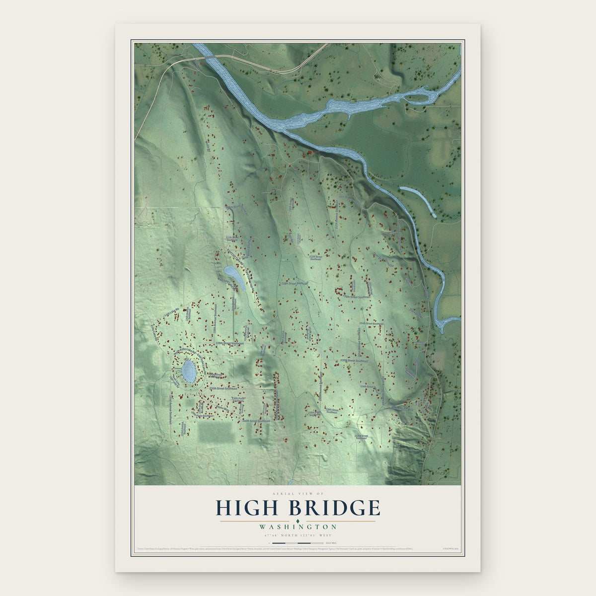 High Bridge, Washington map print, the full design