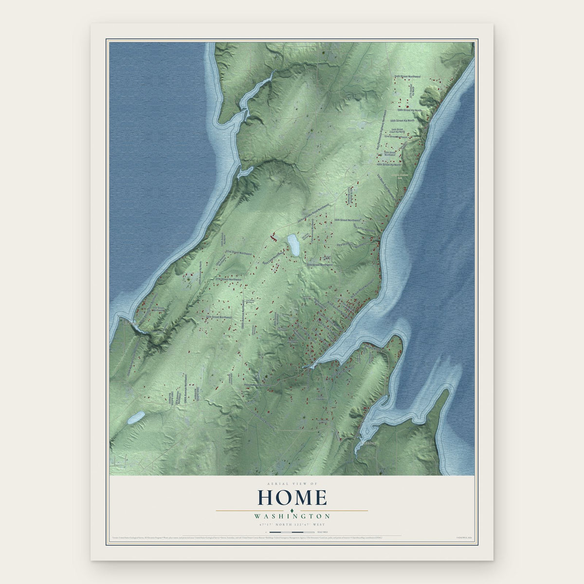 Home, Washington map print, the full design
