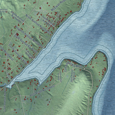 Close-up of the map of Home, Washington print showing street and building detail