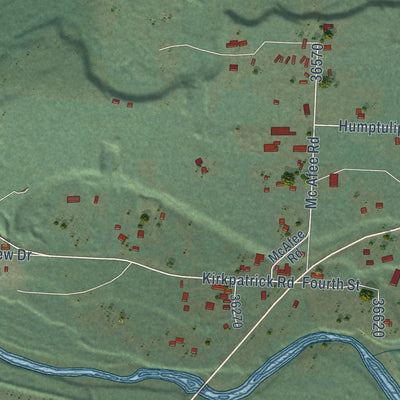 Close-up of the map of Humptulips, Washington print showing street and building detail