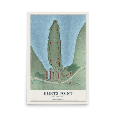 Map of Hunts Point, Washington, 12 x 18 inch unframed archival matte print