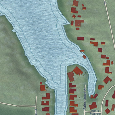 Second close-up of the map of Hunts Point, Washington print showing more streets and buildings