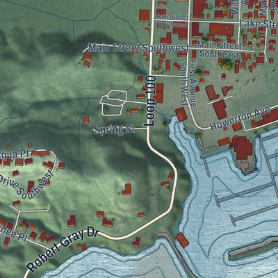 Close-up of the map of Ilwaco, Washington print showing street and building detail