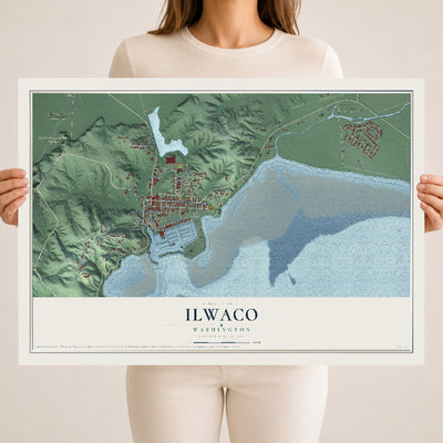 Map of Ilwaco, Washington, 18 x 24 inch unframed archival matte print