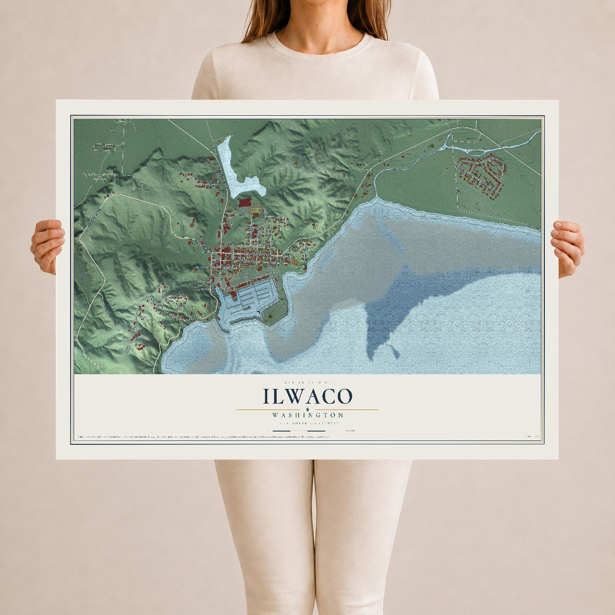Map of Ilwaco, Washington, 24 x 36 inch unframed archival matte print