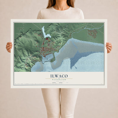 Map of Ilwaco, Washington, 24 x 36 inch unframed archival matte print