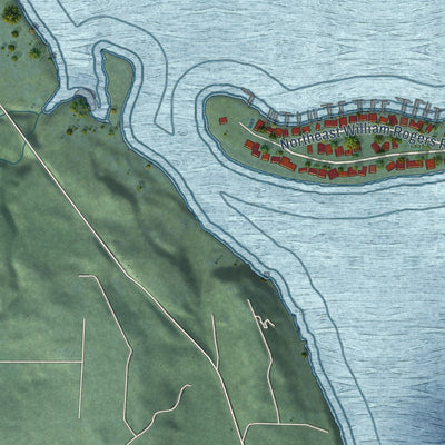 Close-up of the map of Indianola, Washington print showing street and building detail