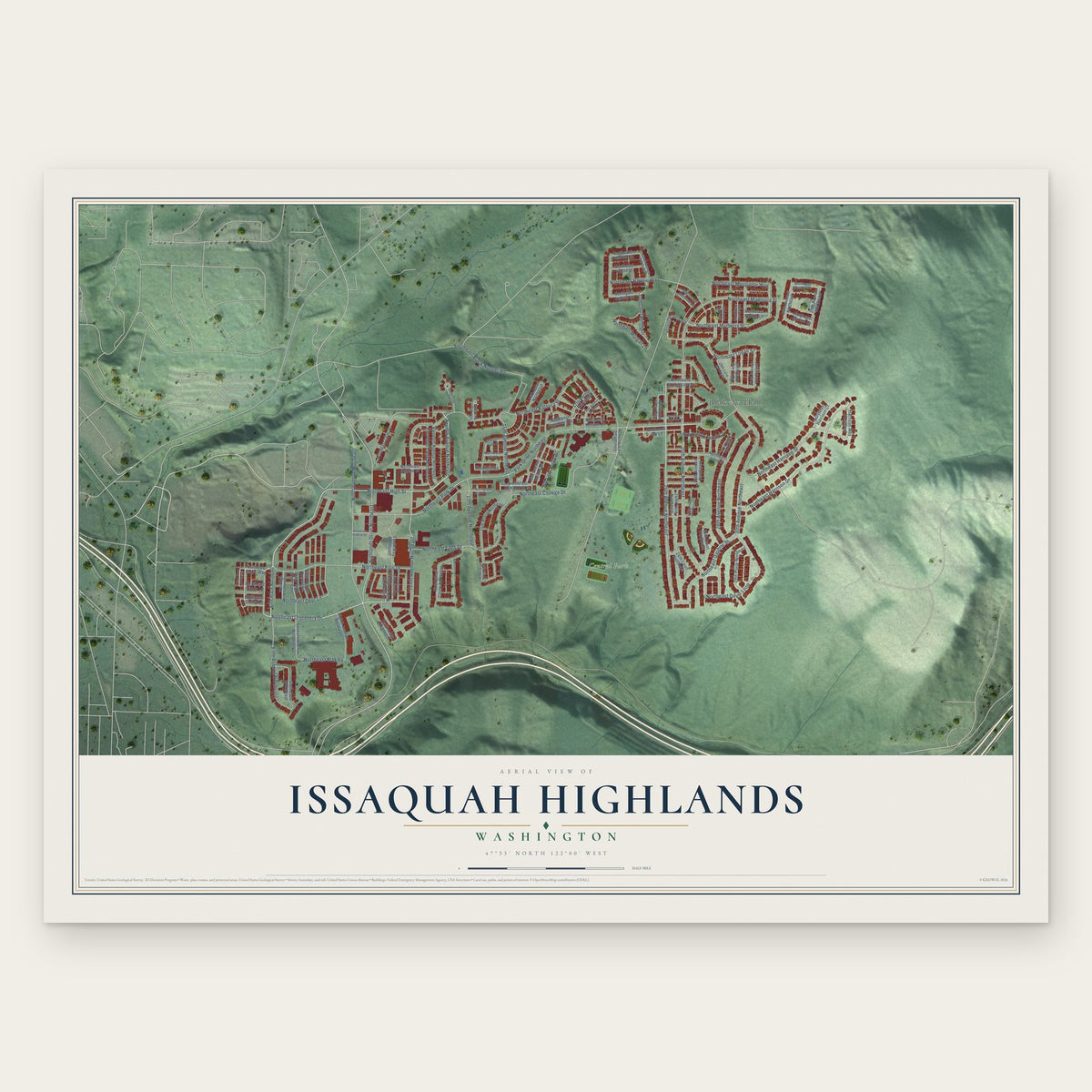 Issaquah Highlands, Washington map print, the full design