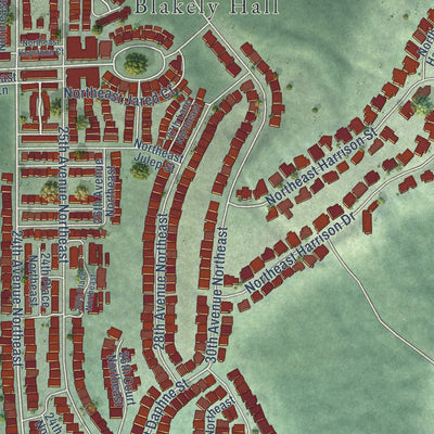 Close-up of the map of Issaquah Highlands, Washington print showing street and building detail