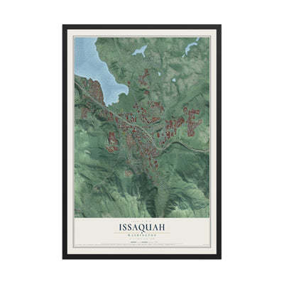 Map of Issaquah, Washington, 12 x 18 inch print in a black wood frame