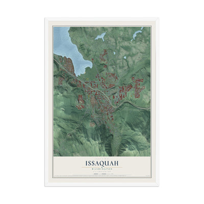 Map of Issaquah, Washington, 12 x 18 inch print in a white wood frame