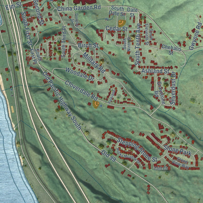 Second close-up of the map of Kalama, Washington print showing more streets and buildings