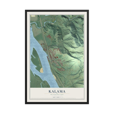 Map of Kalama, Washington, 12 x 18 inch print in a black wood frame