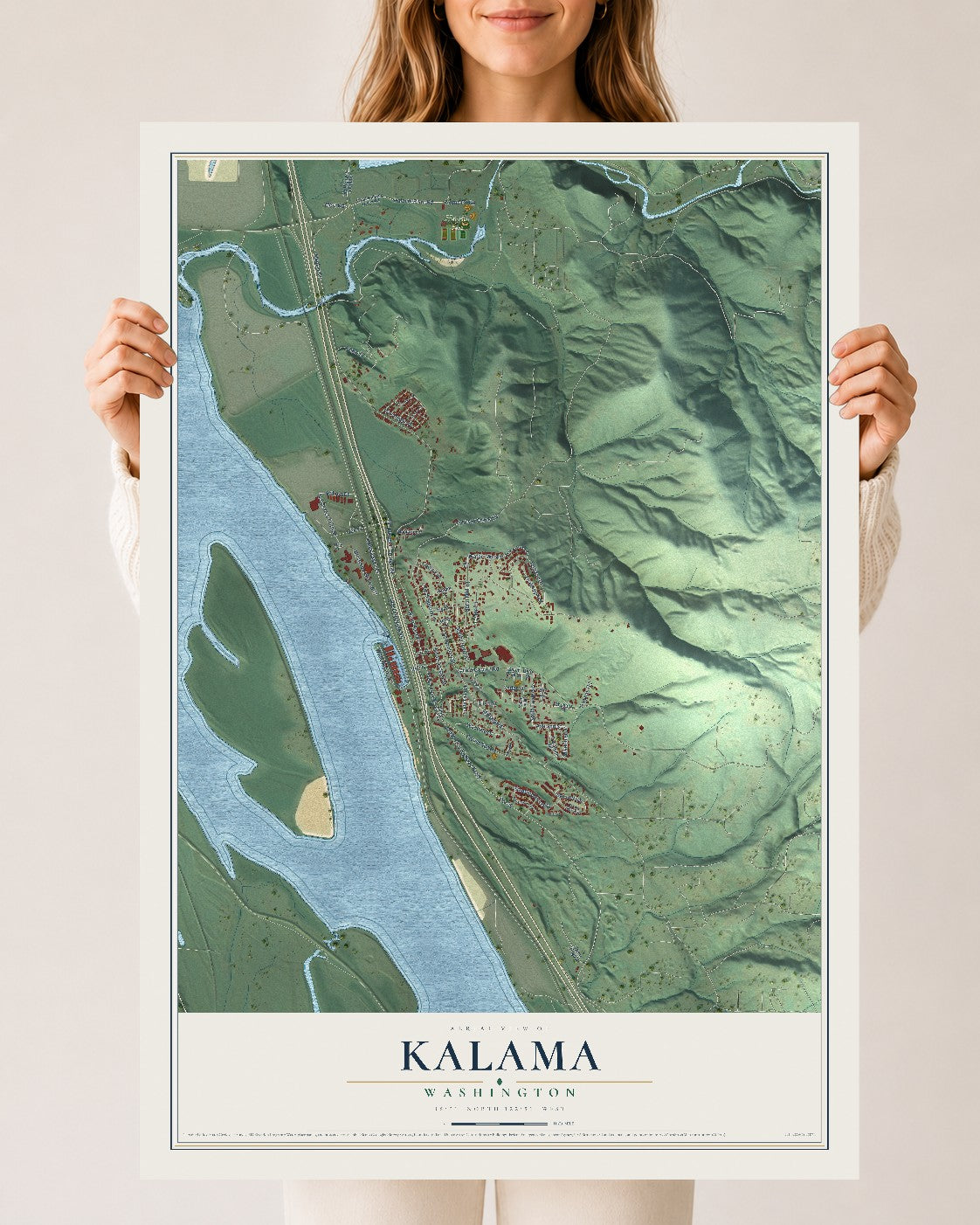 Map of Kalama, Washington, 24 x 36 inch unframed archival matte print