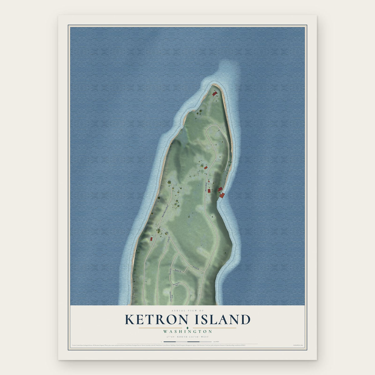 Ketron Island, Washington map print, the full design