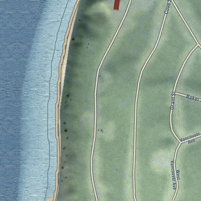 Close-up of the map of Ketron Island, Washington print showing street and building detail