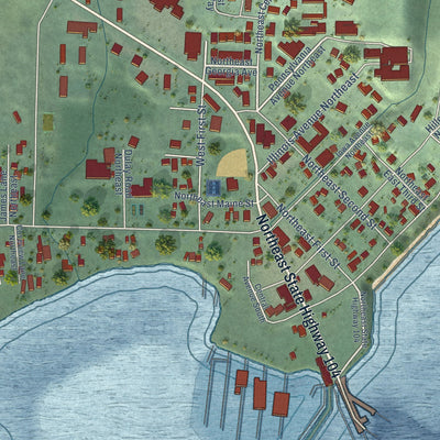 Close-up of the map of Kingston, Washington print showing street and building detail