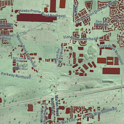Second close-up of the map of Lacey, Washington print showing more streets and buildings