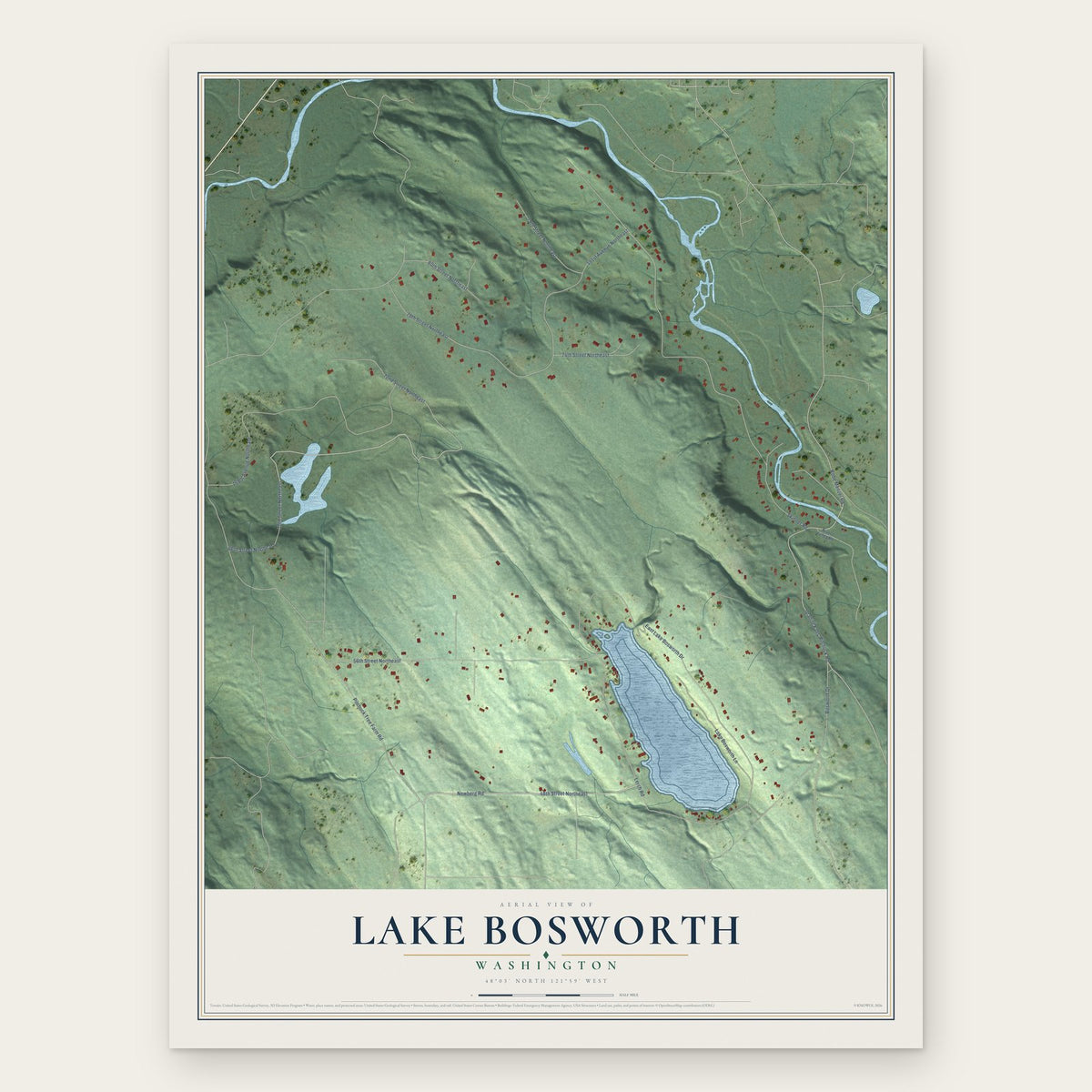 Lake Bosworth, Washington map print, the full design