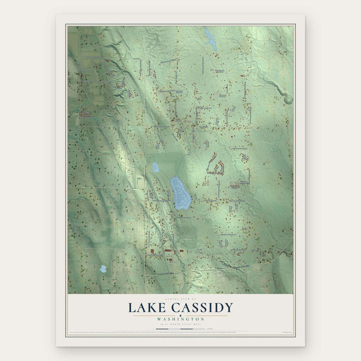 Lake Cassidy, Washington map print, the full design