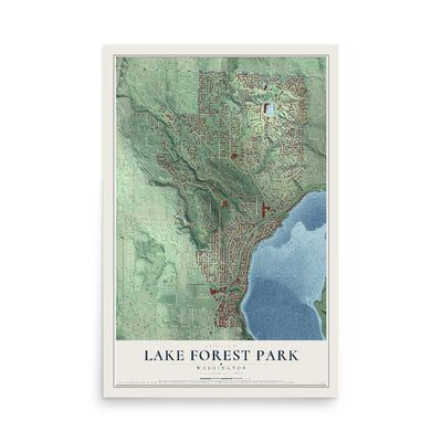 Map of Lake Forest Park, Washington, 12 x 18 inch unframed archival matte print