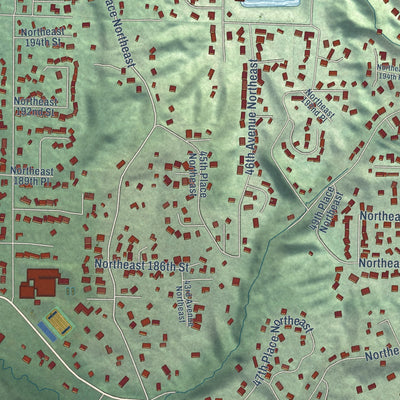 Second close-up of the map of Lake Forest Park, Washington print showing more streets and buildings