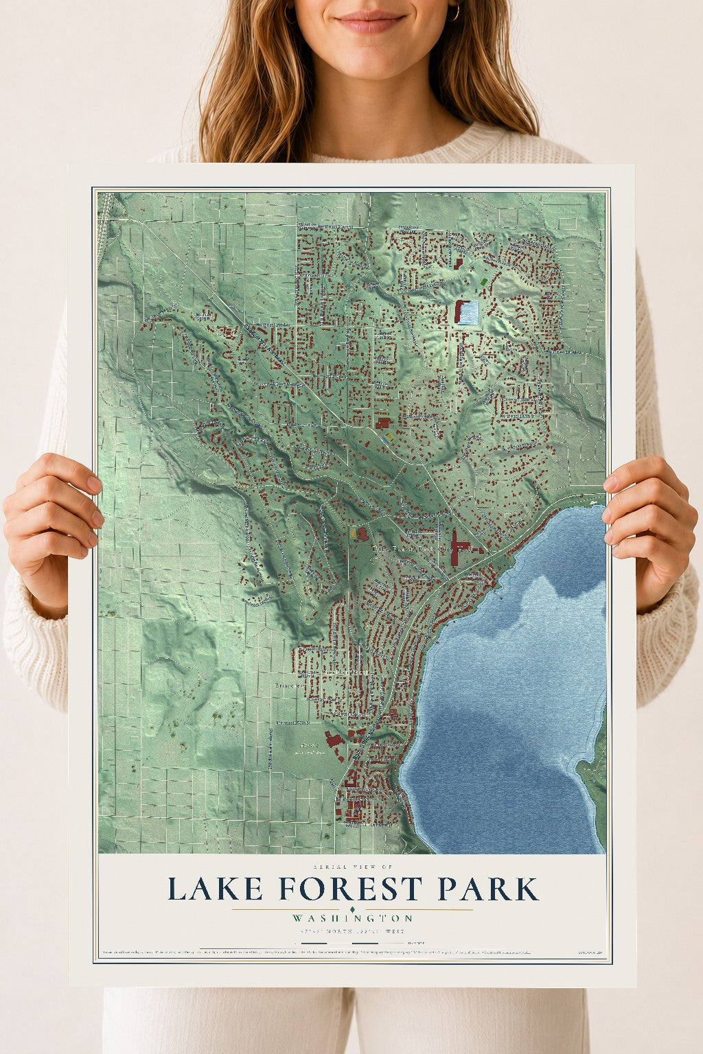 Map of Lake Forest Park, Washington, 18 x 24 inch unframed archival matte print
