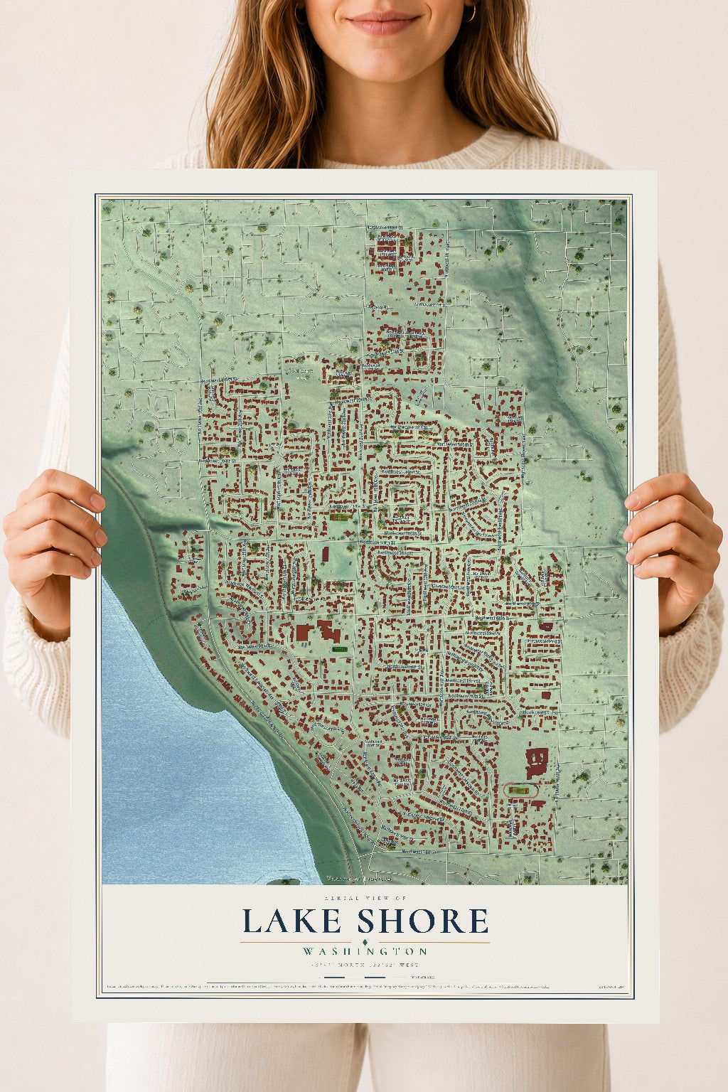 Map of Lake Shore, Washington, 18 x 24 inch unframed archival matte print