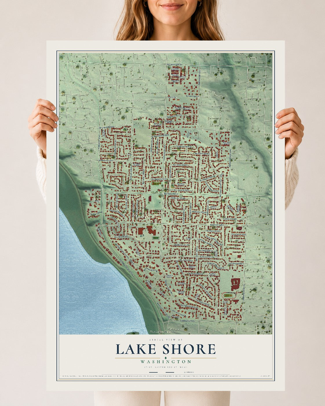 Map of Lake Shore, Washington, 24 x 36 inch unframed archival matte print