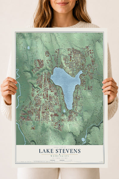 Map of Lake Stevens, Washington, 18 x 24 inch unframed archival matte print