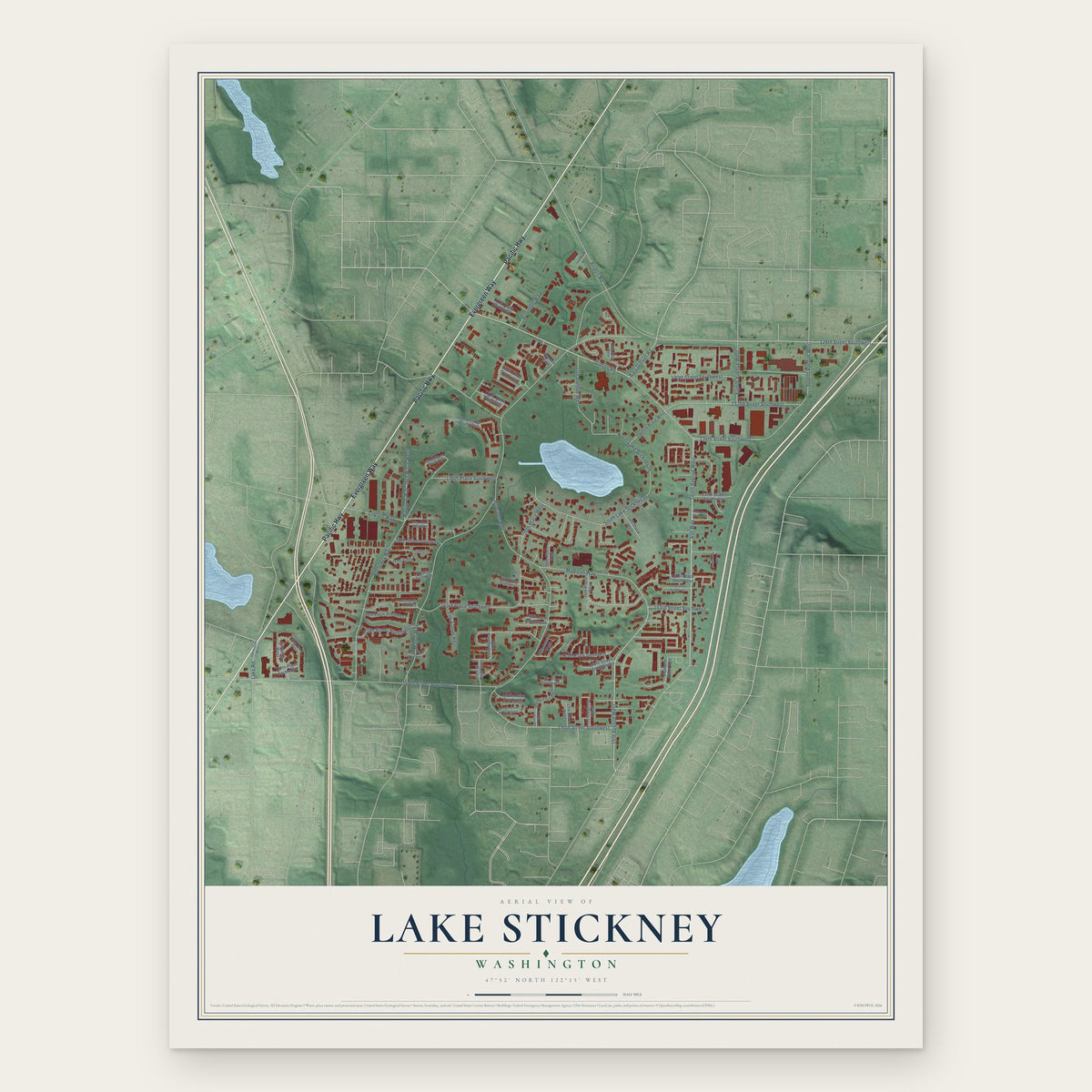 Lake Stickney, Washington map print, the full design