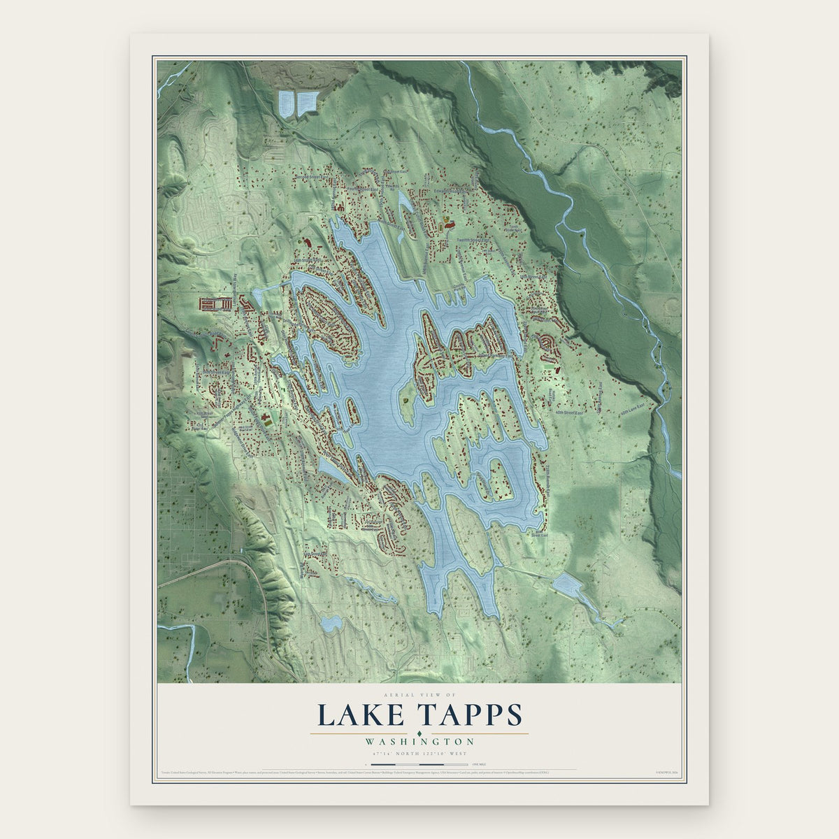 Lake Tapps, Washington map print, the full design