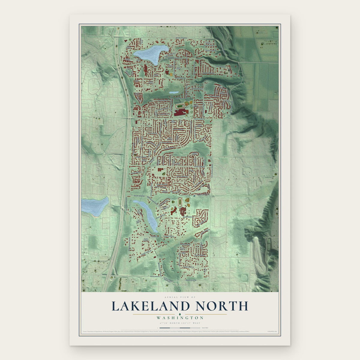 Lakeland North, Washington map print, the full design