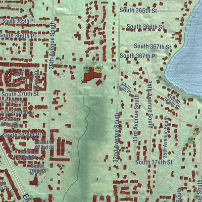 Close-up of the map of Lakeland South, Washington print showing street and building detail