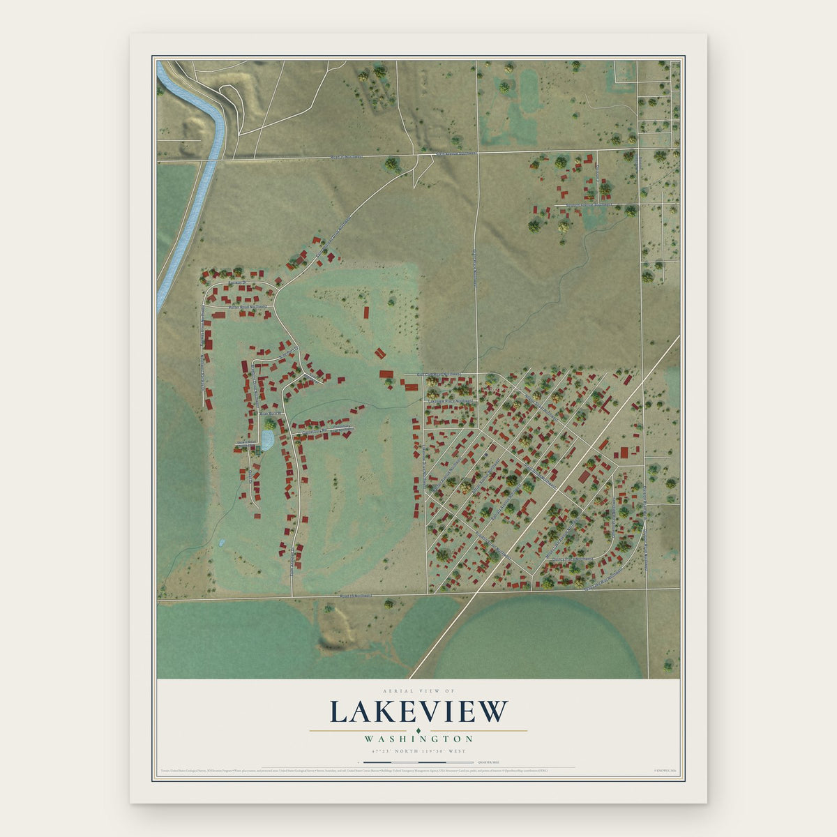 Lakeview, Washington map print, the full design
