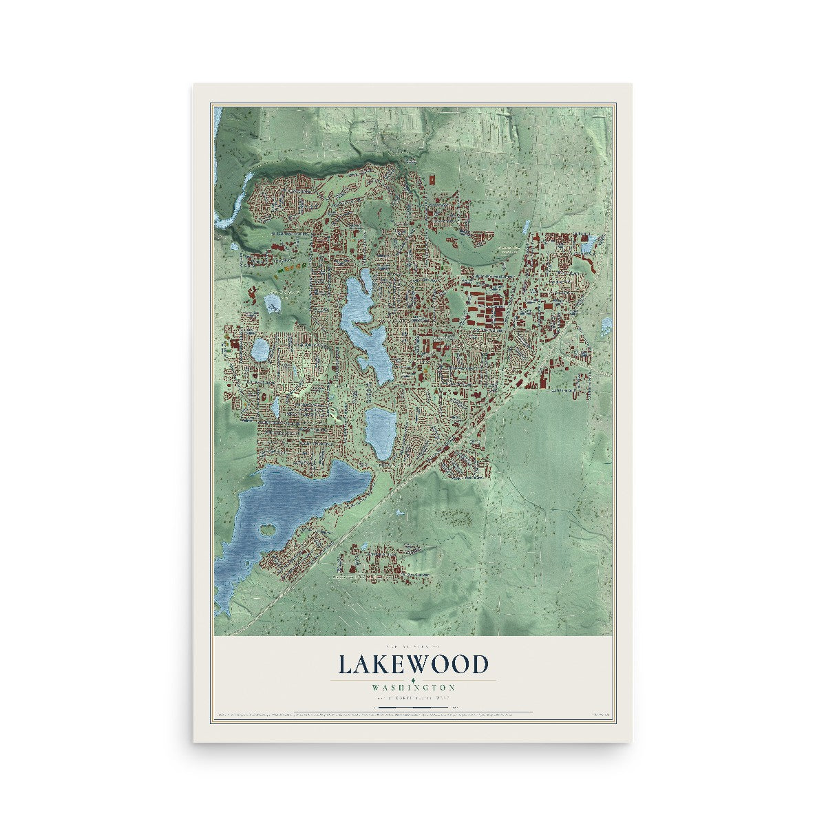 Map of Lakewood, Washington, 12 x 18 inch unframed archival matte print