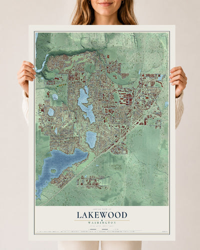 Map of Lakewood, Washington, 24 x 36 inch unframed archival matte print