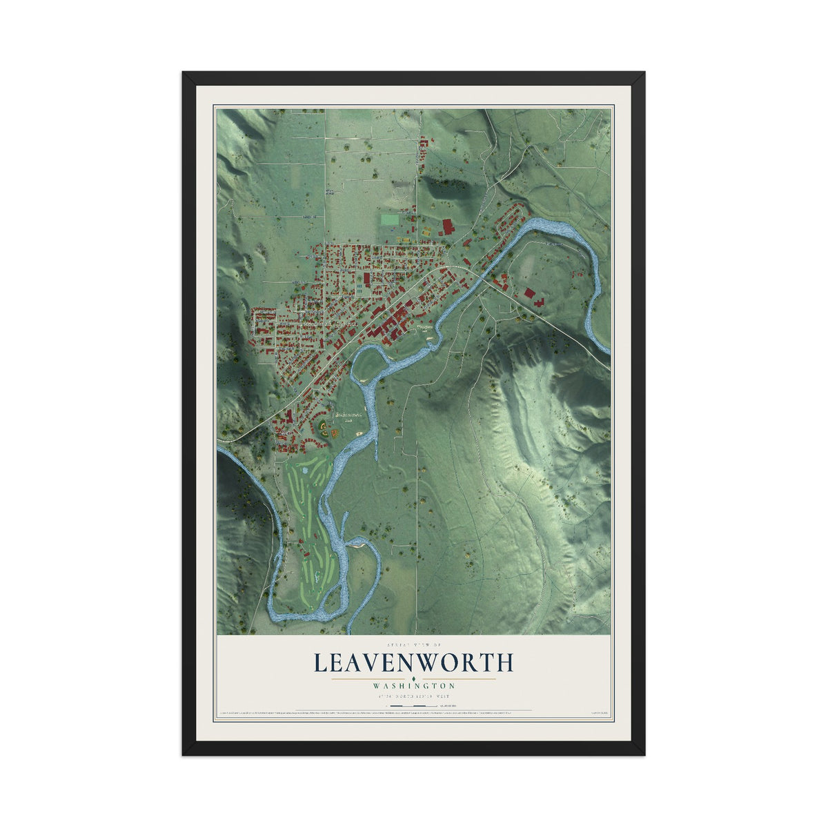 Map of Leavenworth, Washington, 12 x 18 inch print in a black wood frame