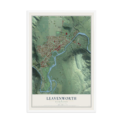 Map of Leavenworth, Washington, 12 x 18 inch print in a white wood frame