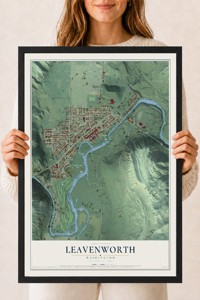 Map of Leavenworth, Washington, 18 x 24 inch print in a black wood frame
