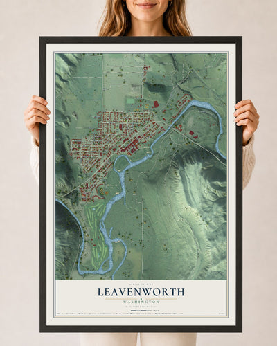 Map of Leavenworth, Washington, 24 x 36 inch print in a black wood frame