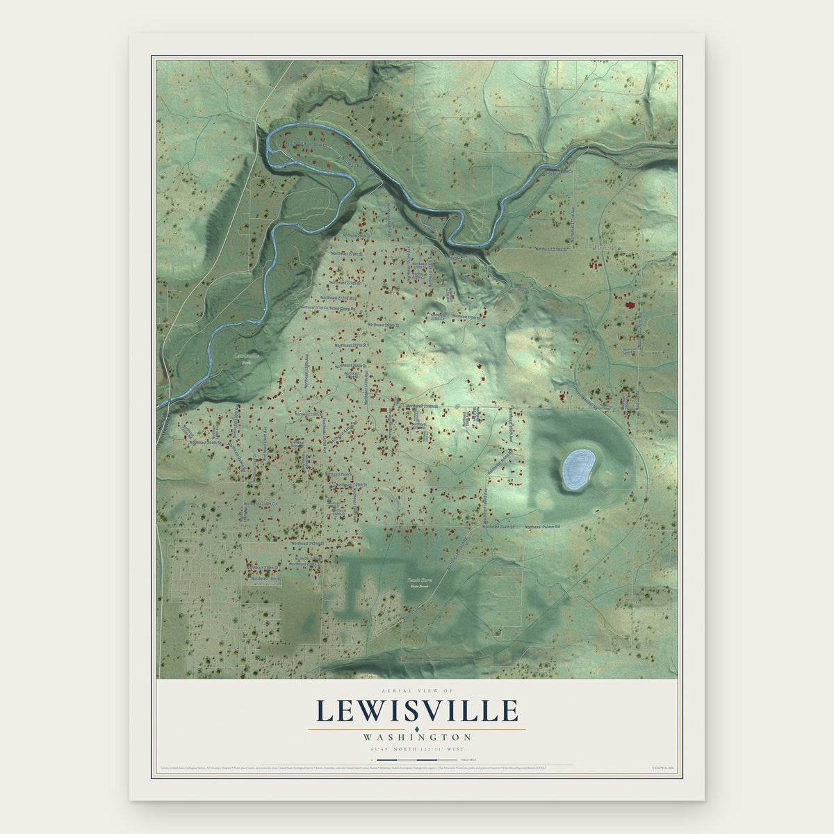Lewisville, Washington map print, the full design