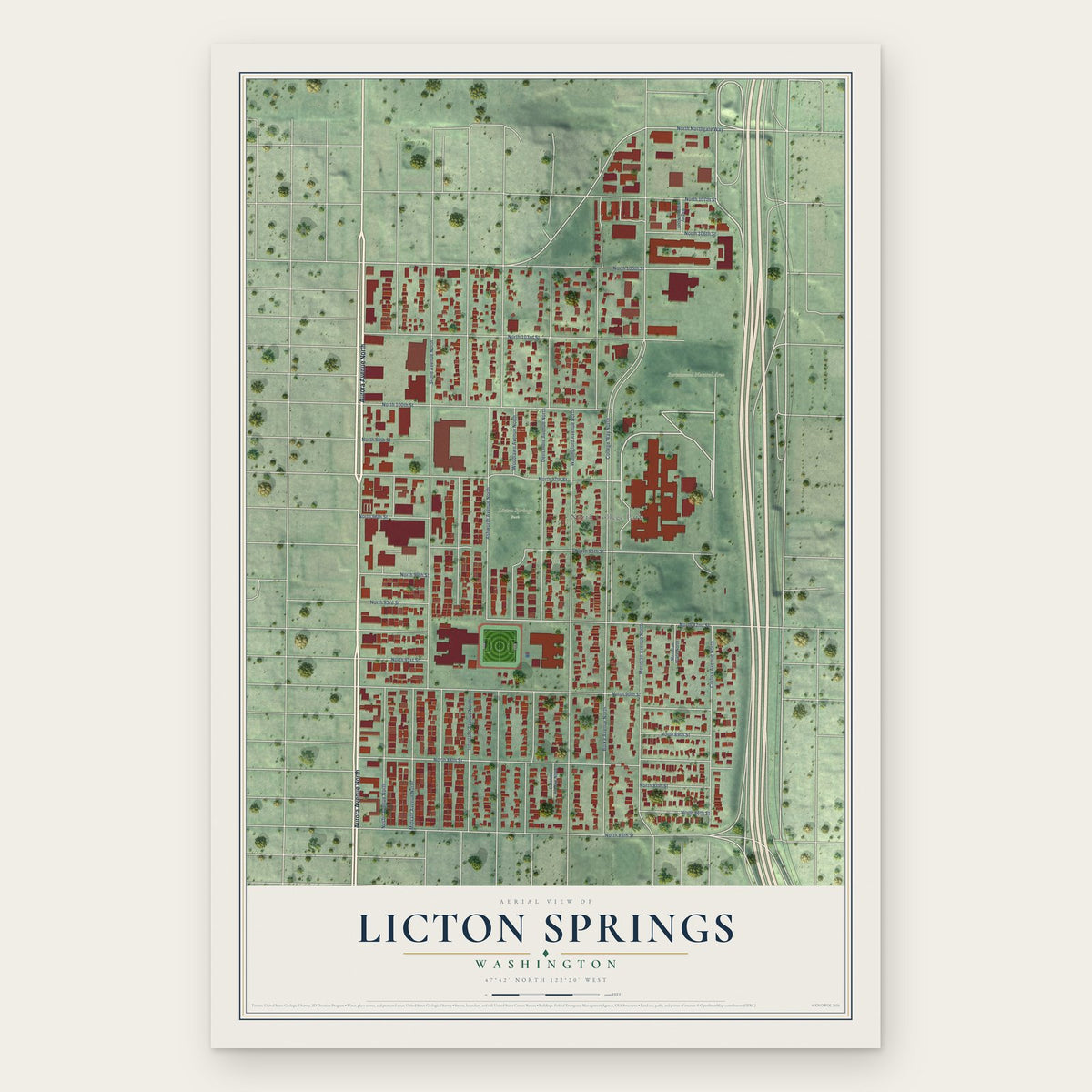 Licton Springs, Washington map print, the full design