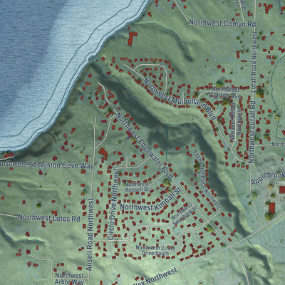 Close-up of the map of Lofall, Washington print showing street and building detail